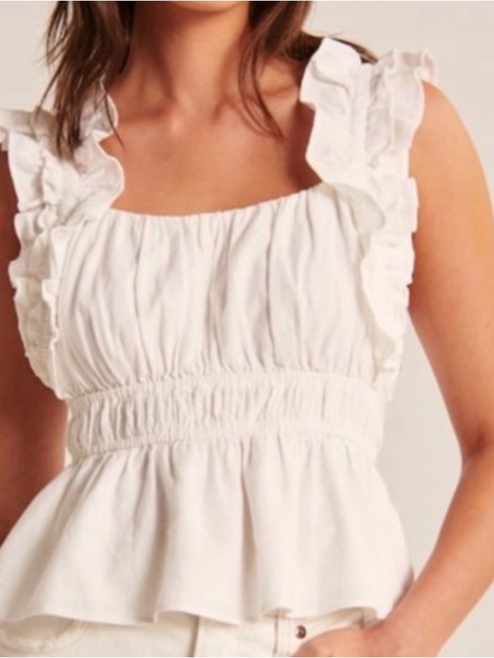 Abercrombie & Fitch White Ruffle-Strap Smocked‎ Peplum Tank Linen Blend XS Y2K